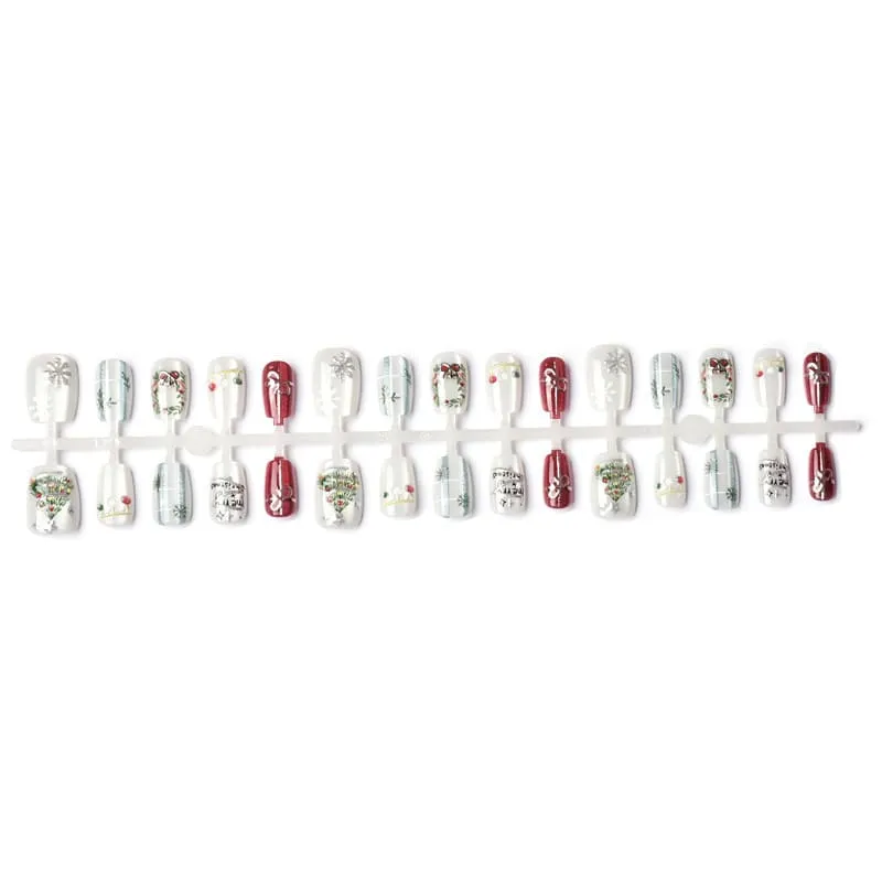 Nailhour 30Pcs Cat Eye 3D Medium Square Christmas French Press On Nails