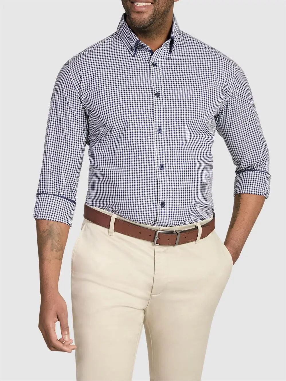 Navy Classic Plaid Long Sleeve Shirts