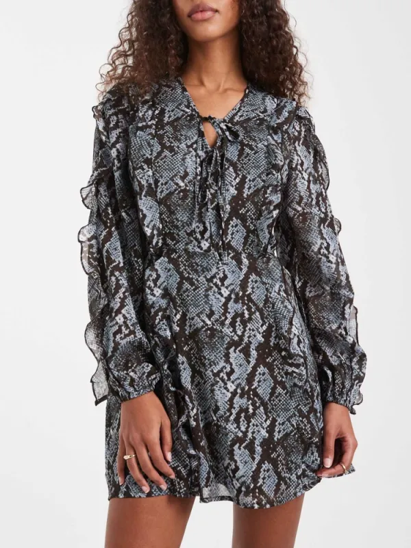 Ruffled Snakeskin Print Dress