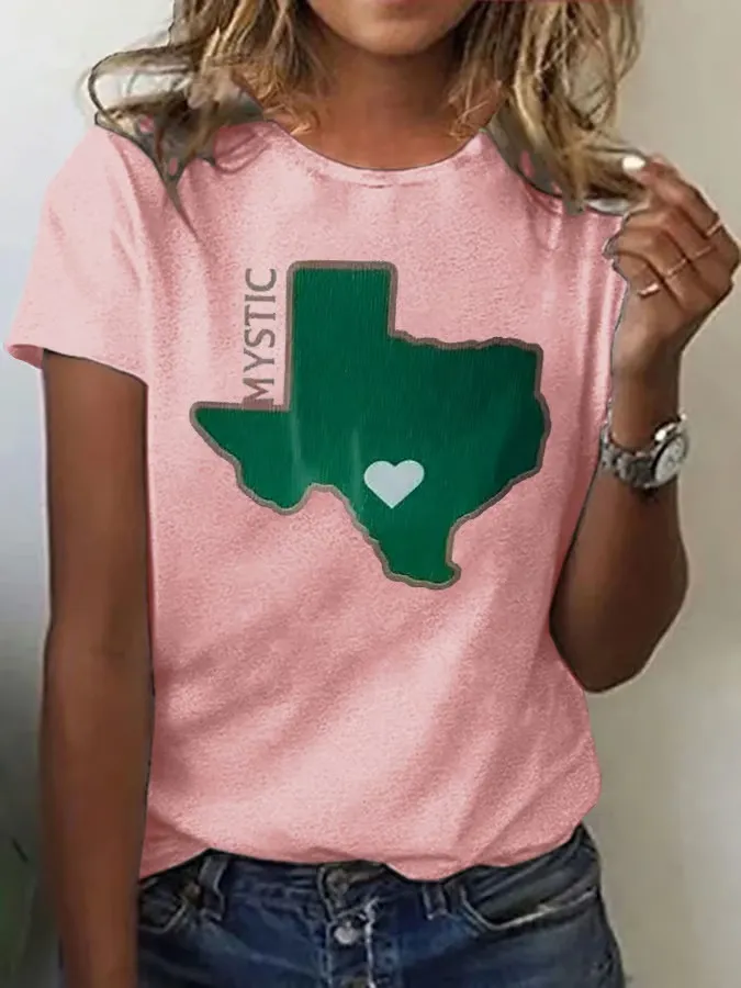 Women's Retro Mystic Green Texas Print T-Shirt