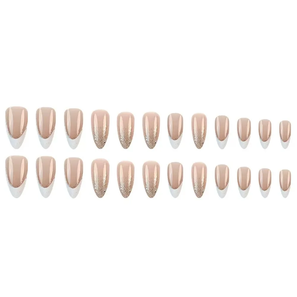 Nailhour Minimalist 24Pcs Glitter Nude Wedding Party Press On Nails