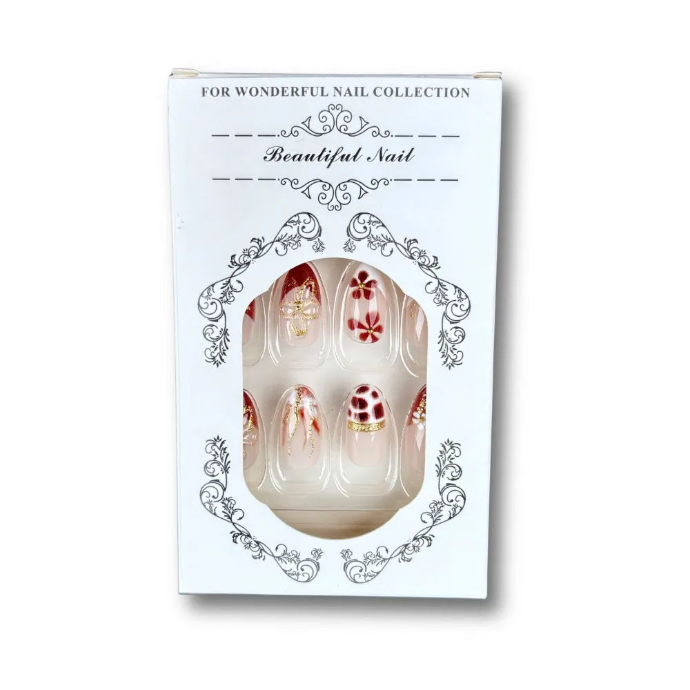Nailhour 30Pcs Autumn French Gilded Medium Almond Press On Nails