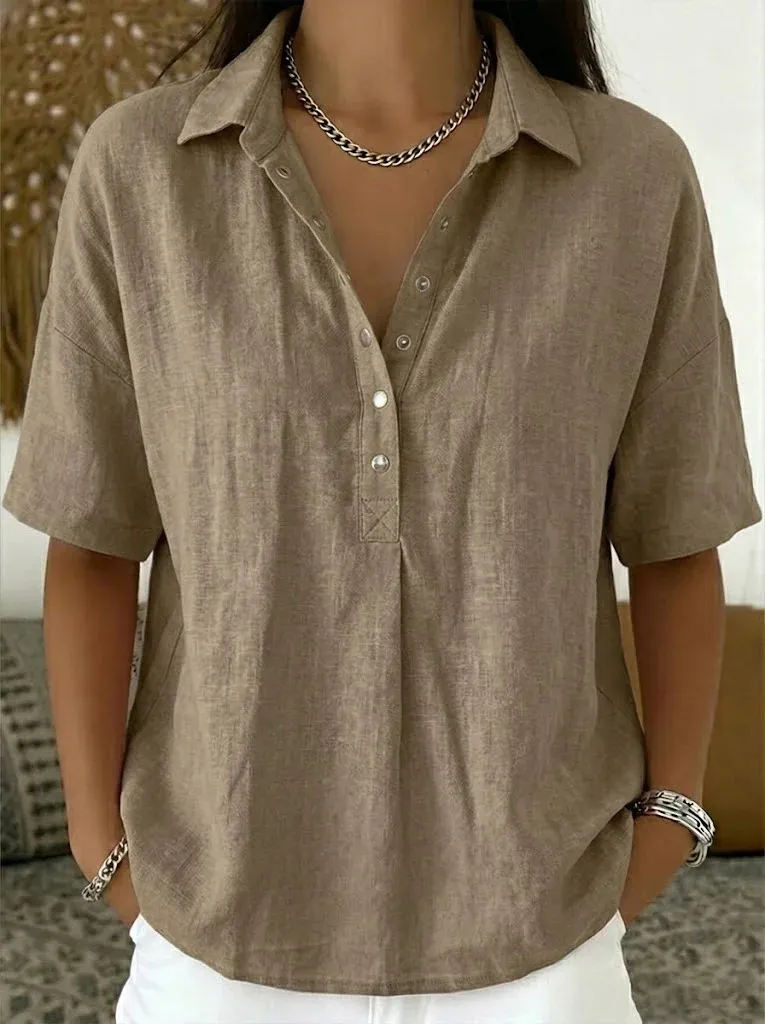 Women's Cotton And Line Collared Shirt