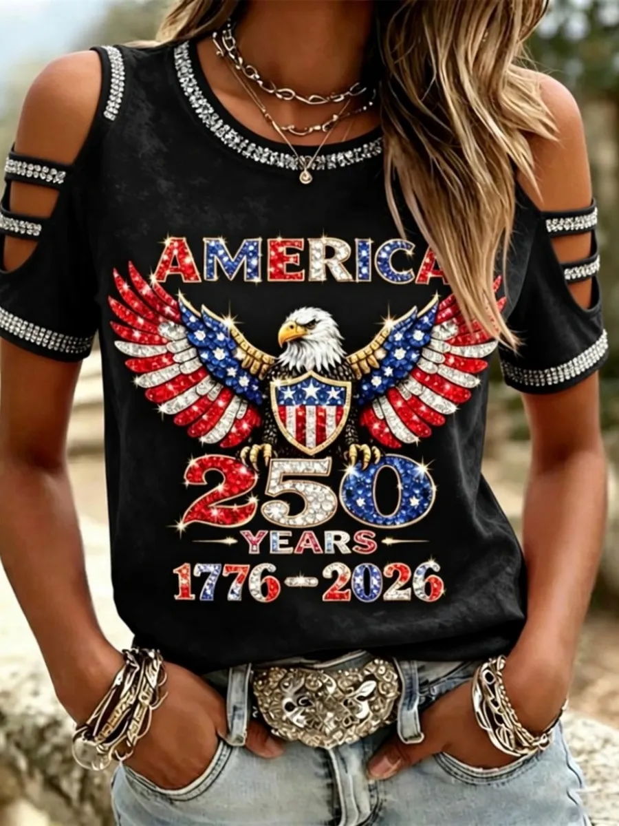 American 250th Anniversary Rhinestone Design Women's T-Shirt