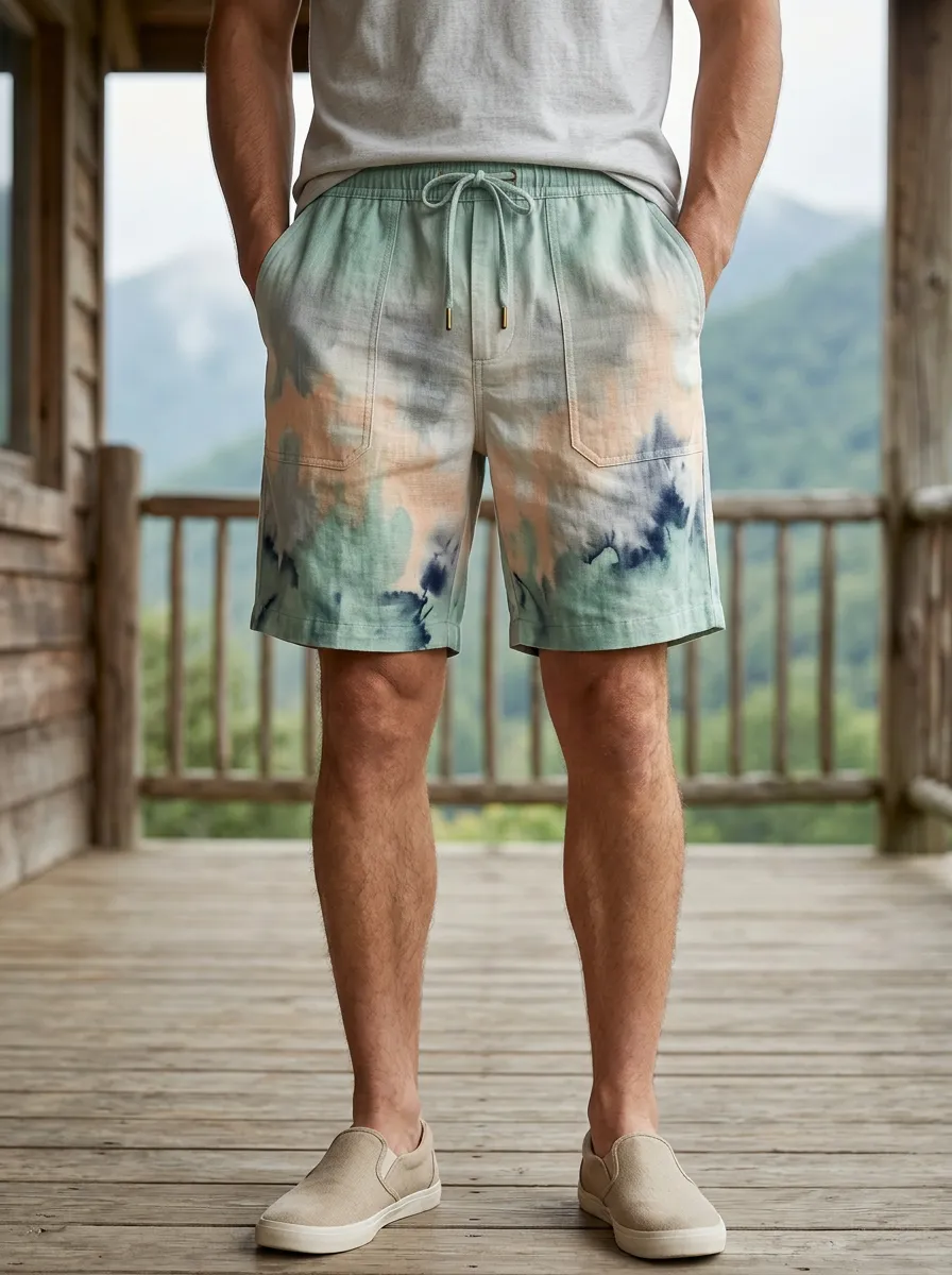 Men's Summer Tie Dye Linen Drawstring Shorts