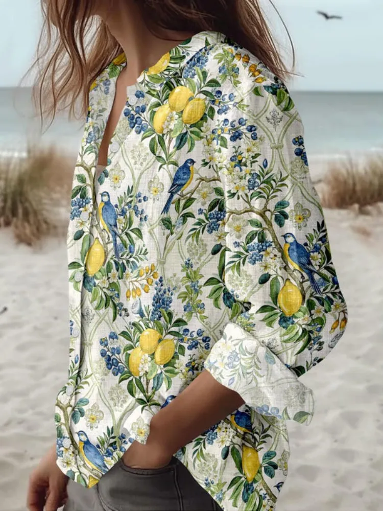 Lemon Bird Print Shirt