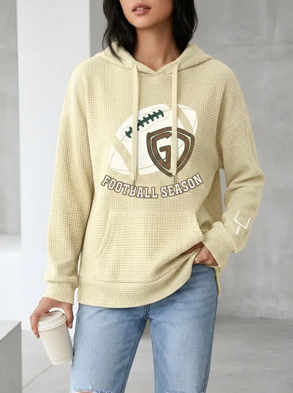 Women's Football Season Graphic Printed Waffle Knit Hoodie