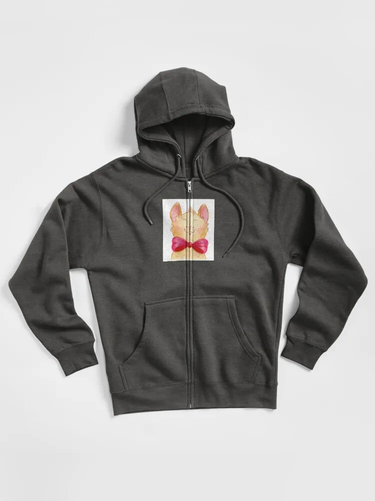 Cute Fluffy Cat With Big Bow Tie Zipped Hoodie