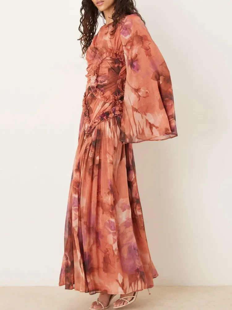 Pleated Floral Maxi Dress