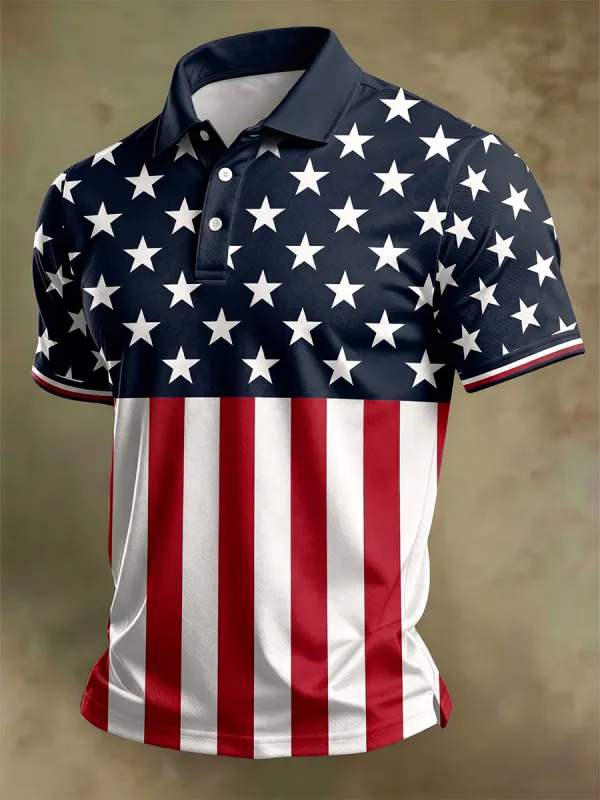 Men'S America Flag Print Casual Polo Shirt
