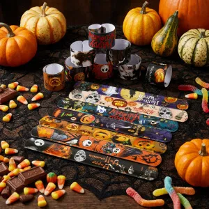 12 Pcs Halloween Series PVC Tin Slap Ring