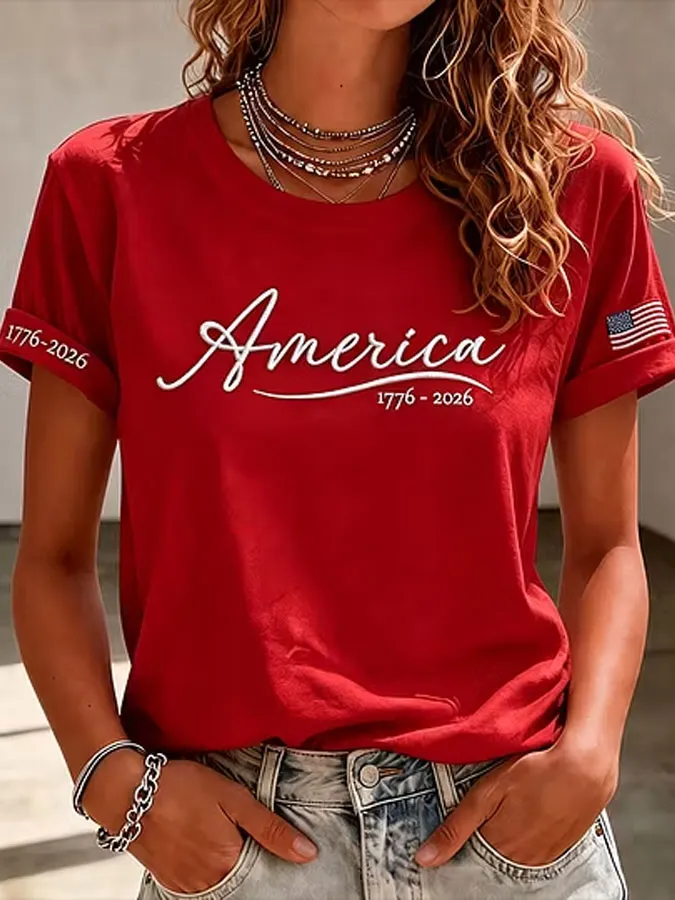 Women'S  America Flag Printed Casual T-Shirt