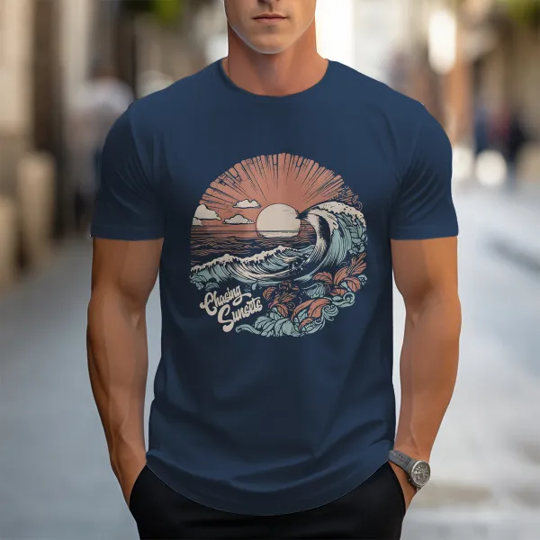 Coastal Sunset Wave Themed Graphic T-Shirt