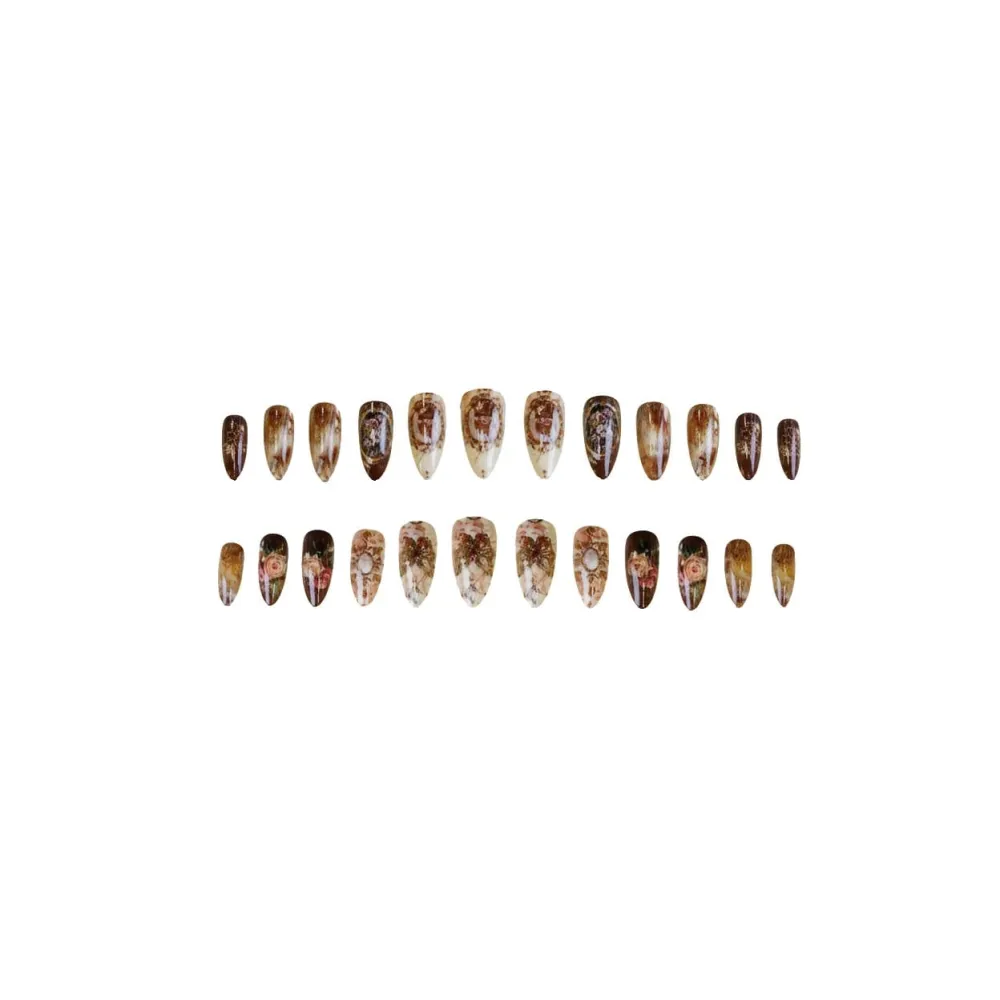 Nailhour 24Pcs Amber Rose Medium Almond French Press On Nails