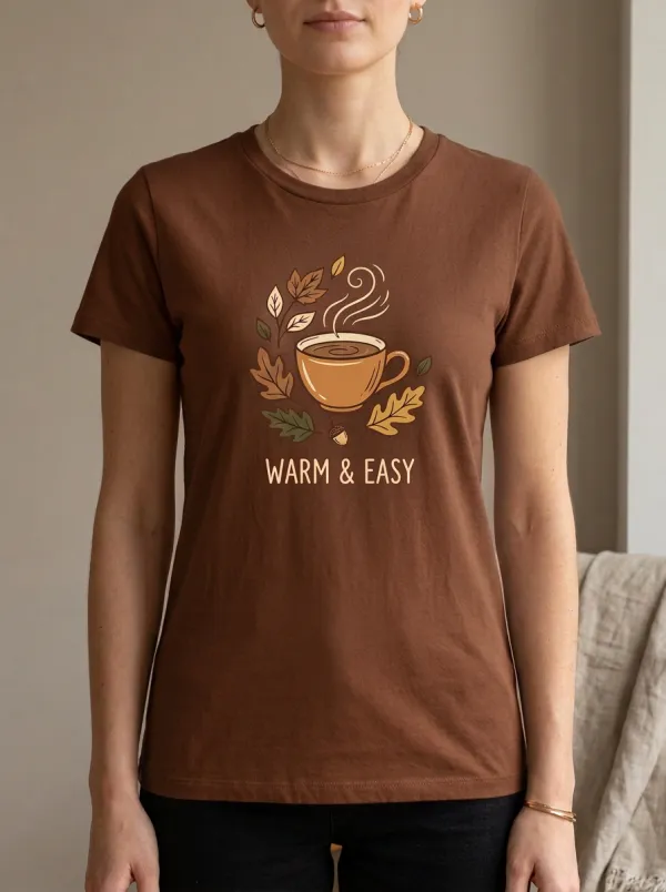 Coffee Warm Easy Leaves Printed Women's Graphic T-Shirt