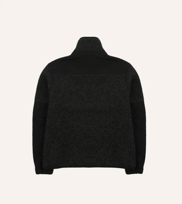 Casual Style Grey Boucle Wool Half-Zip Fleece Jackets