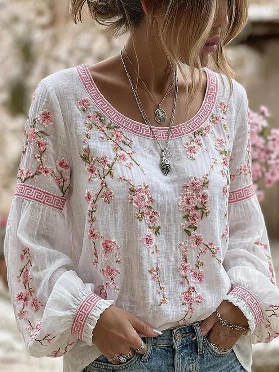 Women's Floral Fresh Round Neck Top