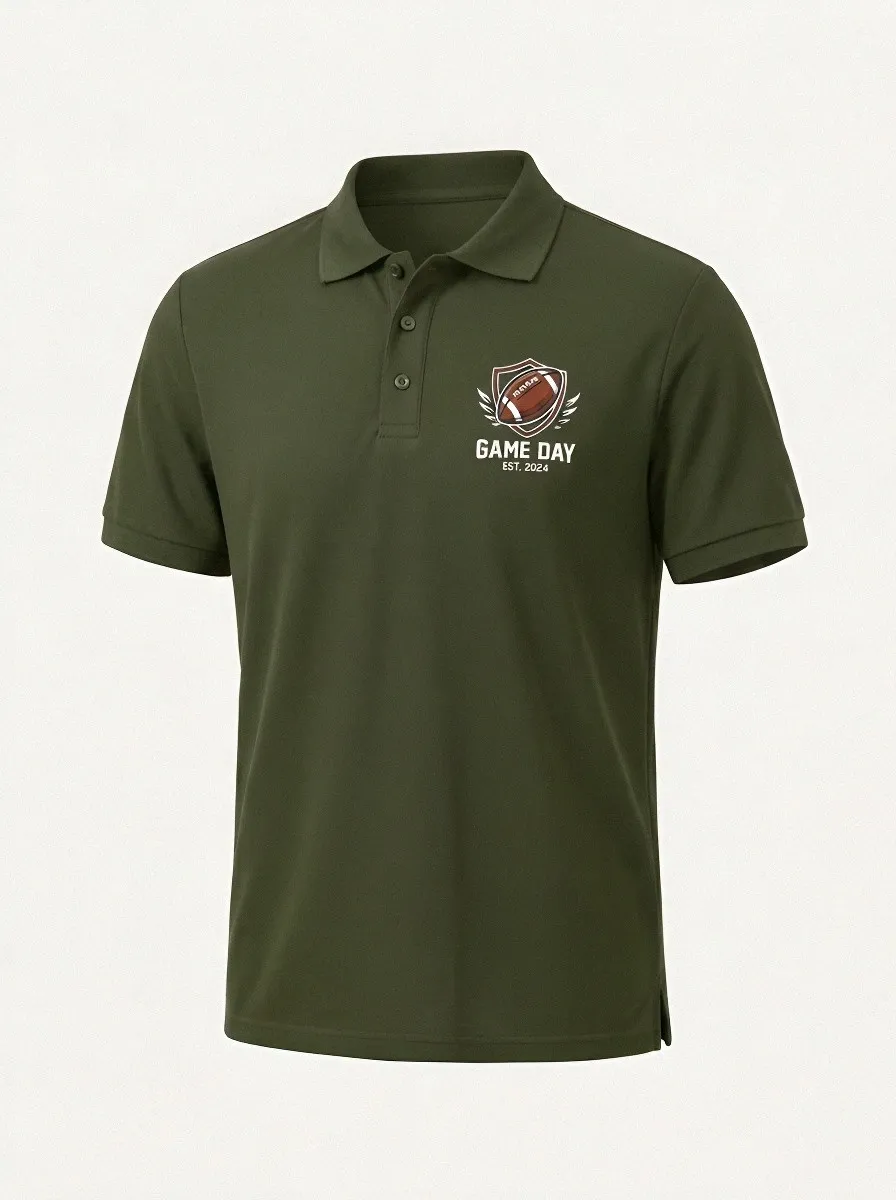 Men's Relaxed American Football Game Day Shield Printed Polo Shirt