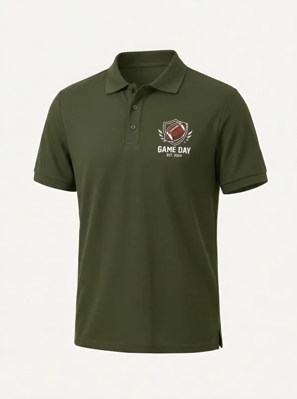 Men's Relaxed American Football Game Day Shield Printed Polo Shirt
