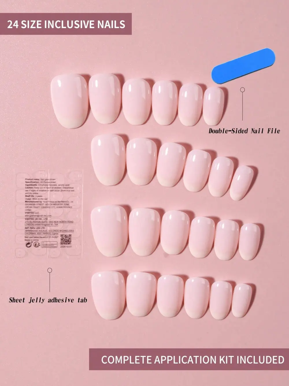 Nailhour 24Pcs French Medium Almond Minimalist Press On Nails