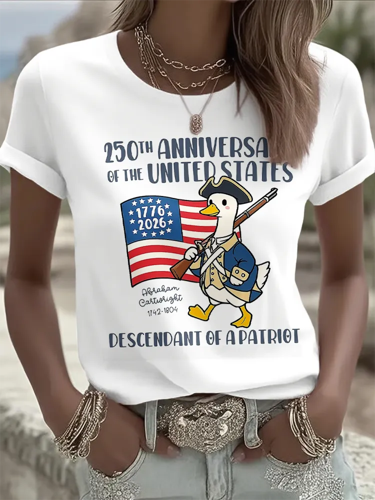 Ladies' Casual 250Th Anniversary Celebration Of The Founding Of The United States, Personalized Printed Round Neck T-Shirt