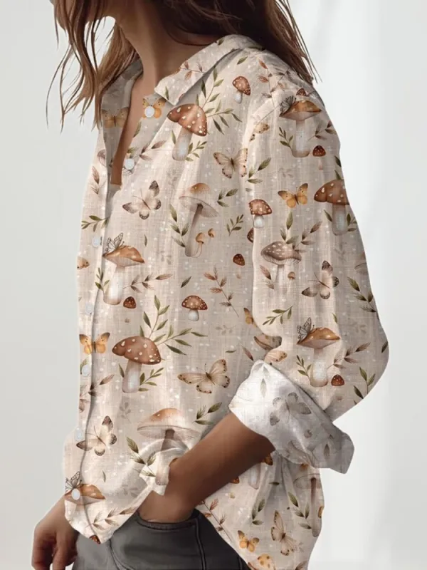 Mushroom & Butterfly Print Shirt
