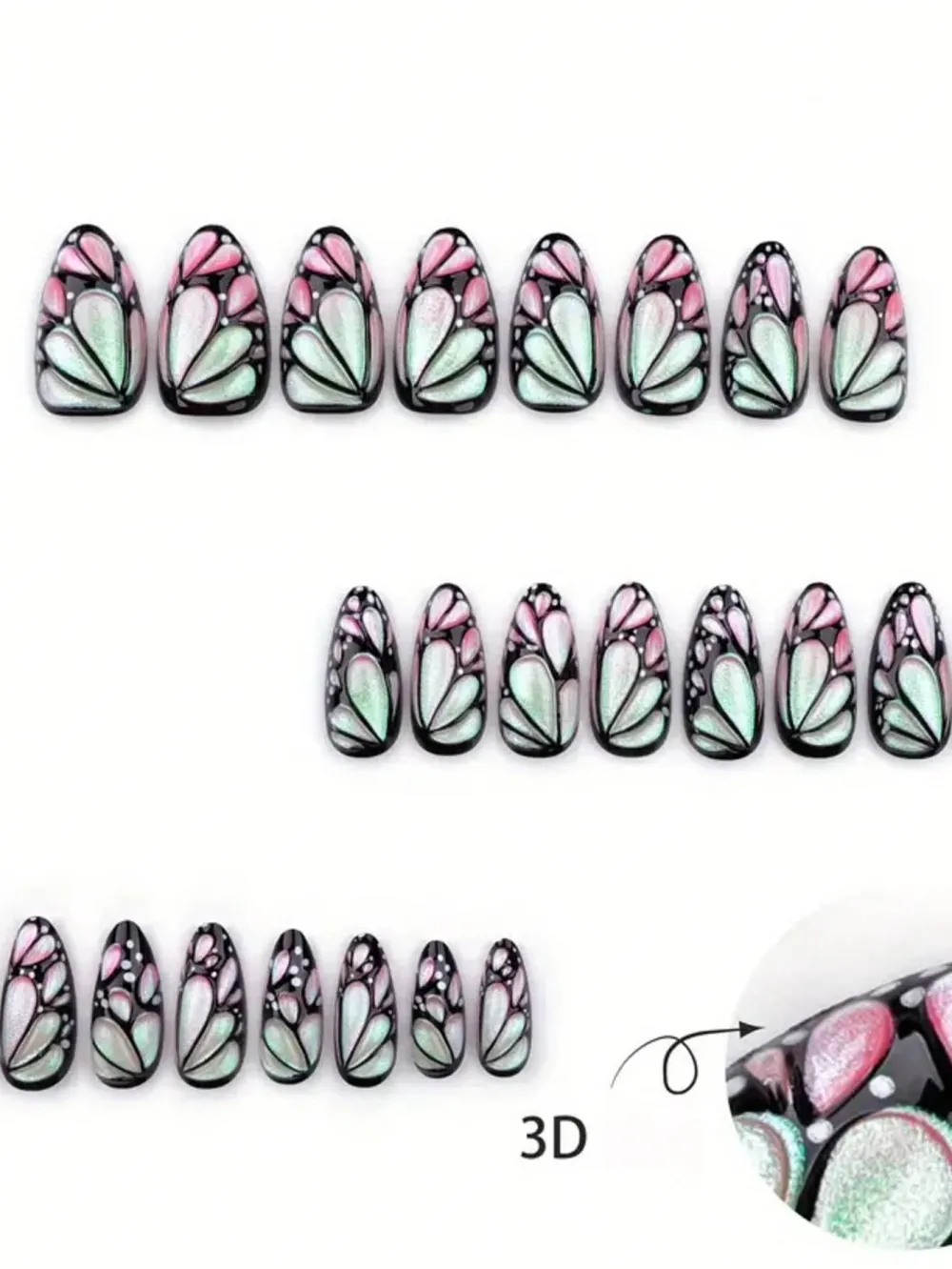 Nailhour Pink 24Pcs Cat Eye Butterfly Almond Press On Nails