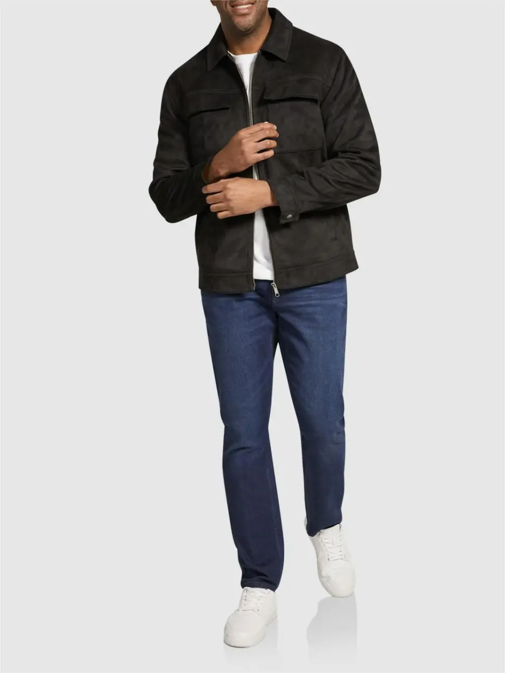 Black Casual Suede Pocketed Jackets