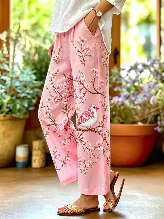 Women'S Pink Art Printed Pants