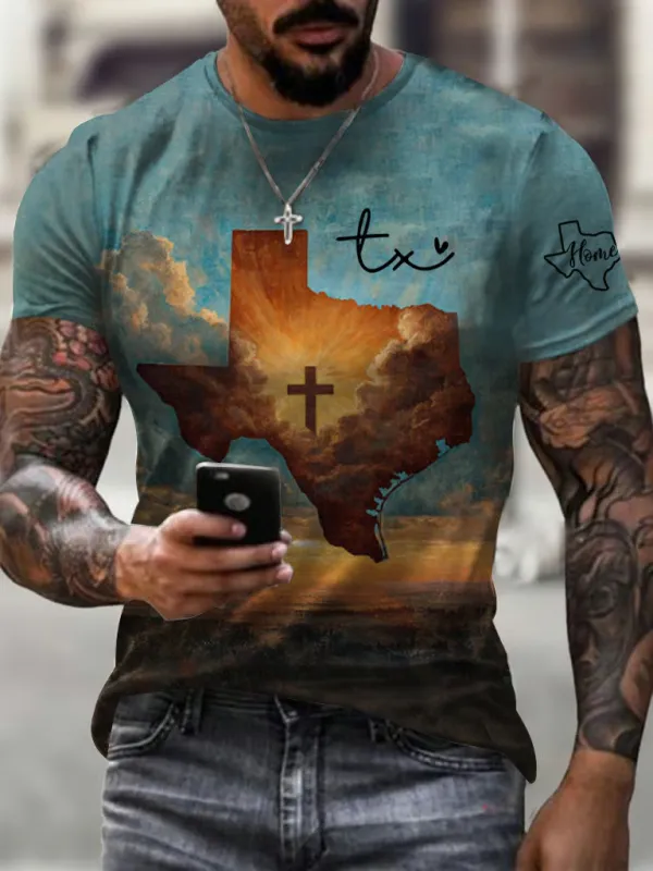 Men's Texas Strong Print Crew Neck T-Shirt