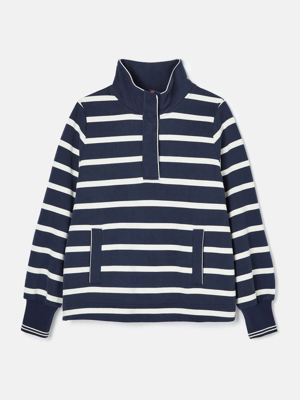 Deep Ribbed Cuffs Navy Blue Funnel Neck Quarter Zip Sweatshirt