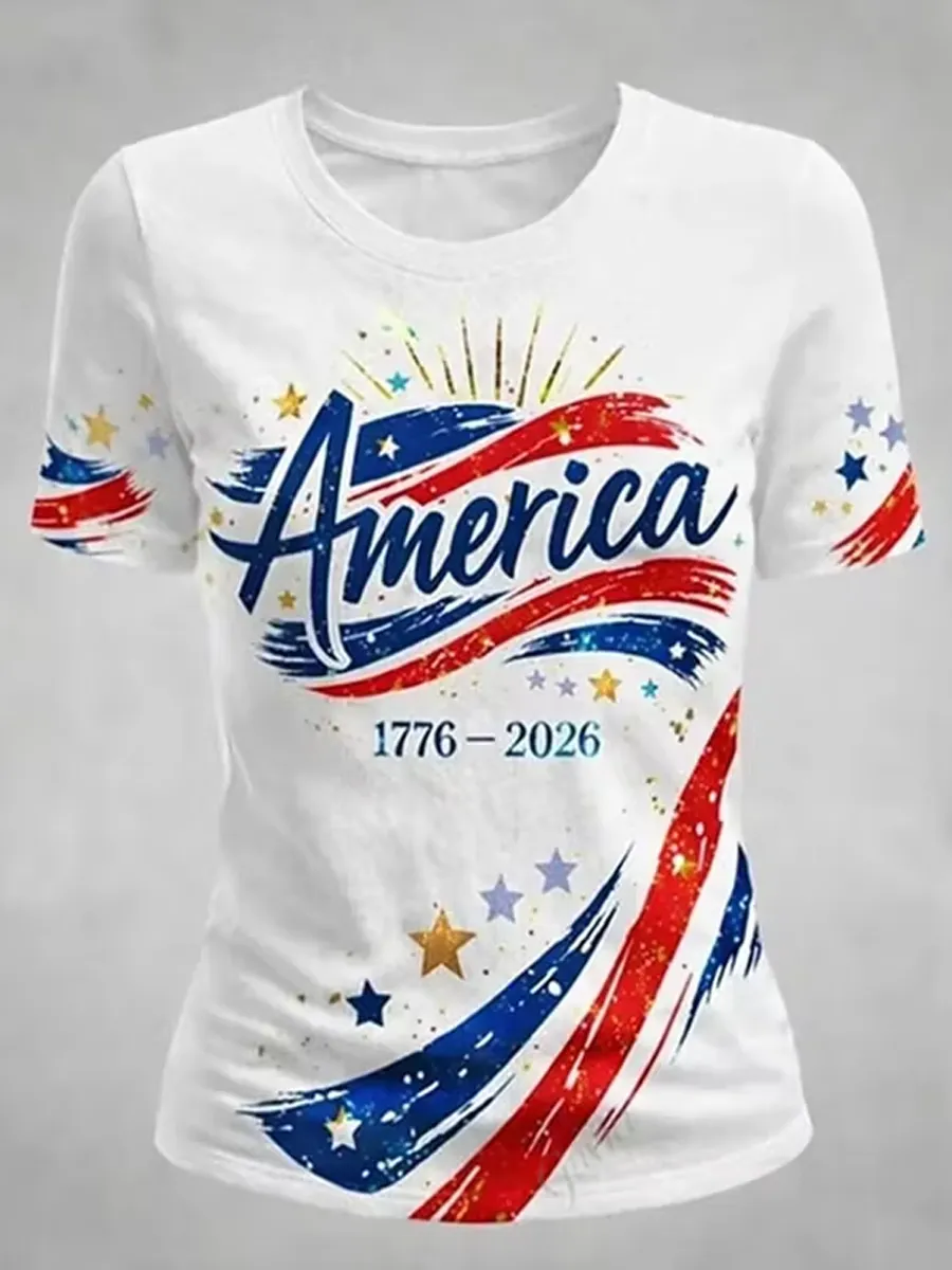 Women'S American Anniversary Art Print Casual T-Shirt