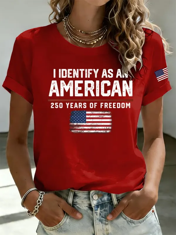 Ladies' Casual American 1776-2026 Anniversary Celebration Print Round Neck T-Shirt