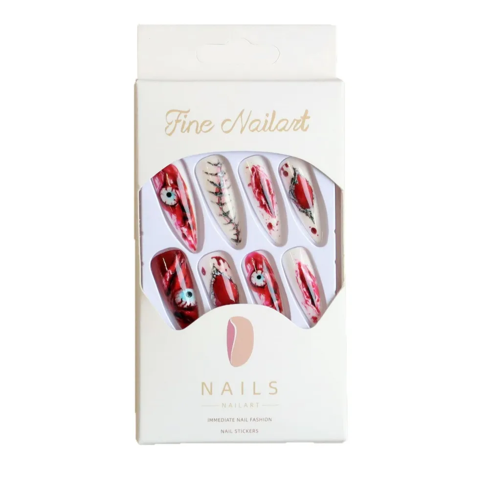 Nailhour 24Pcs Red Halloween Extra Long Stiletto Press On Nails