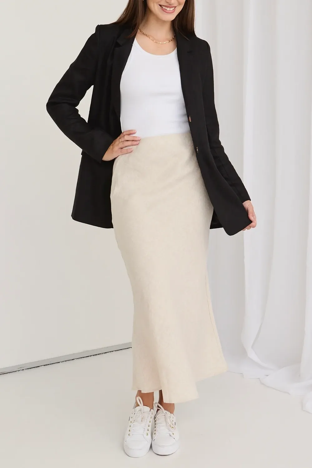 Black Linen Single - Breasted Blazer