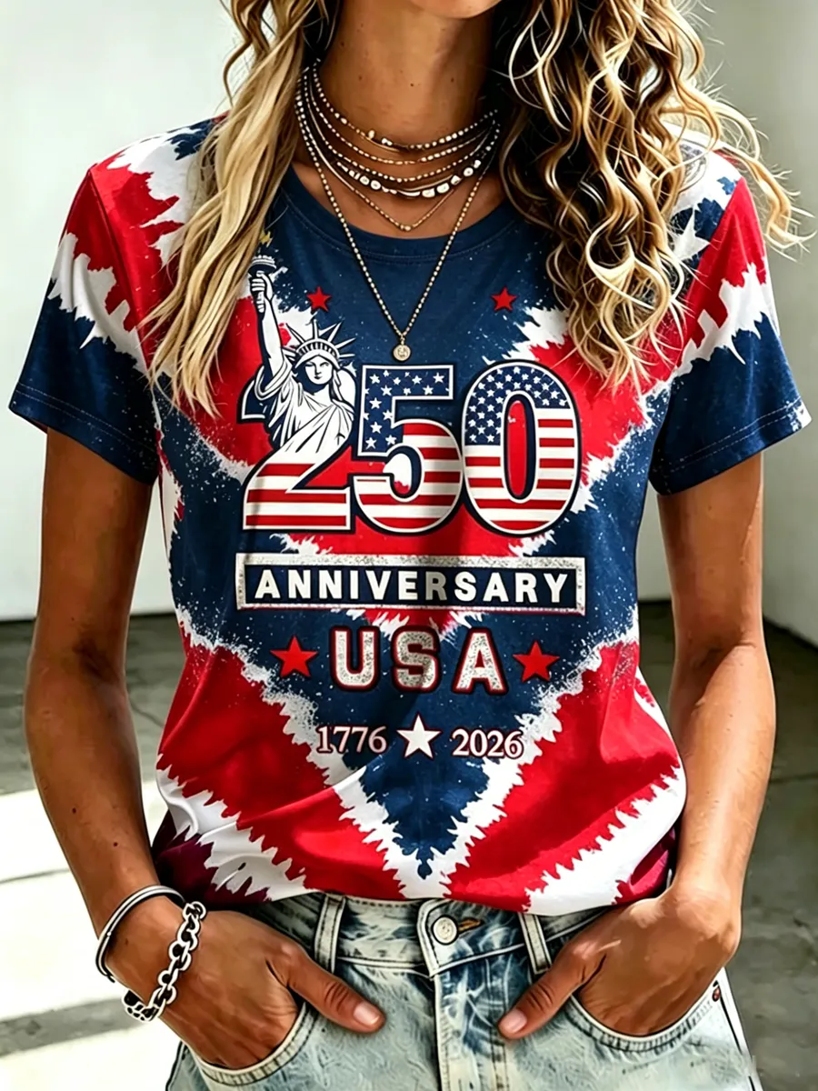 Women's retro American 250th anniversary short sleeved T-shirt