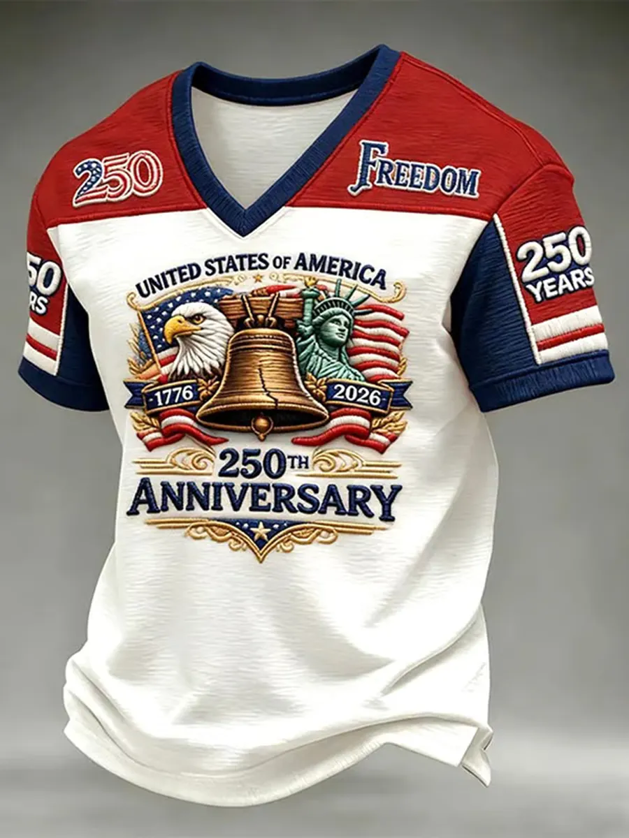 Men's Casual American 250th Anniversary Printed  Short-Sleeve T-Shirt
