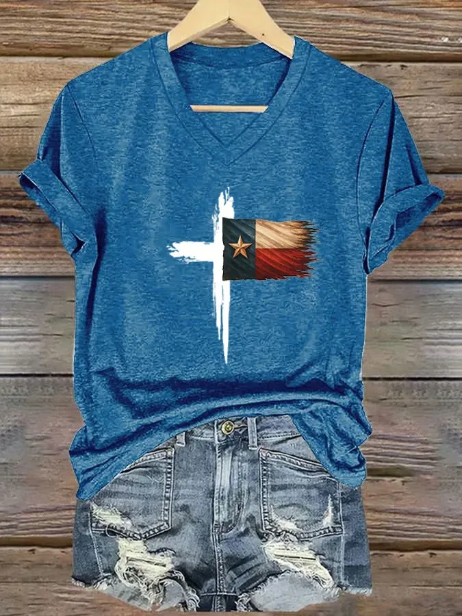 Women's Texas Faith Print V-Neck T-Shirt