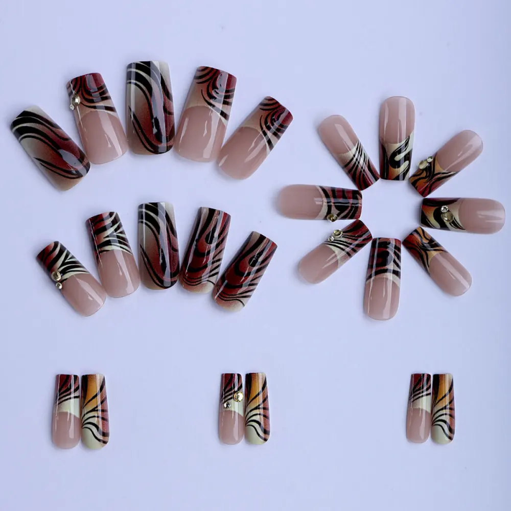 Nailhour 24Pcs French Vintage Long Square Press On Nails
