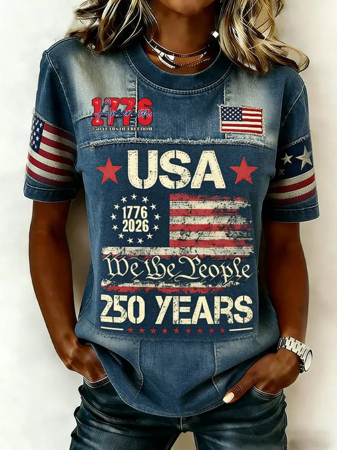 Women's 250th Anniversary of the United States Print Casual T-shirt