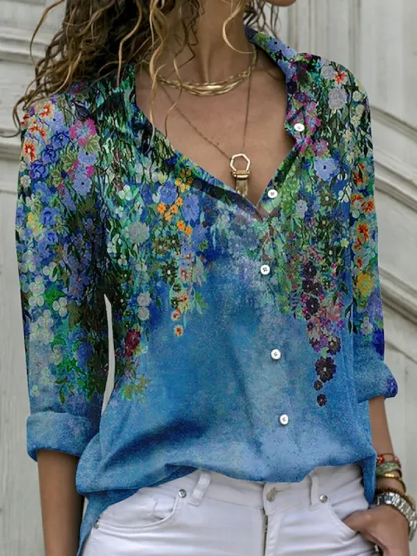 Artistic Floral Gradient Shirt