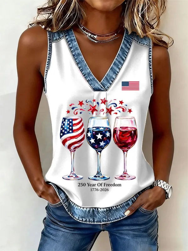 Women'S America Flag Printed Casual Vest