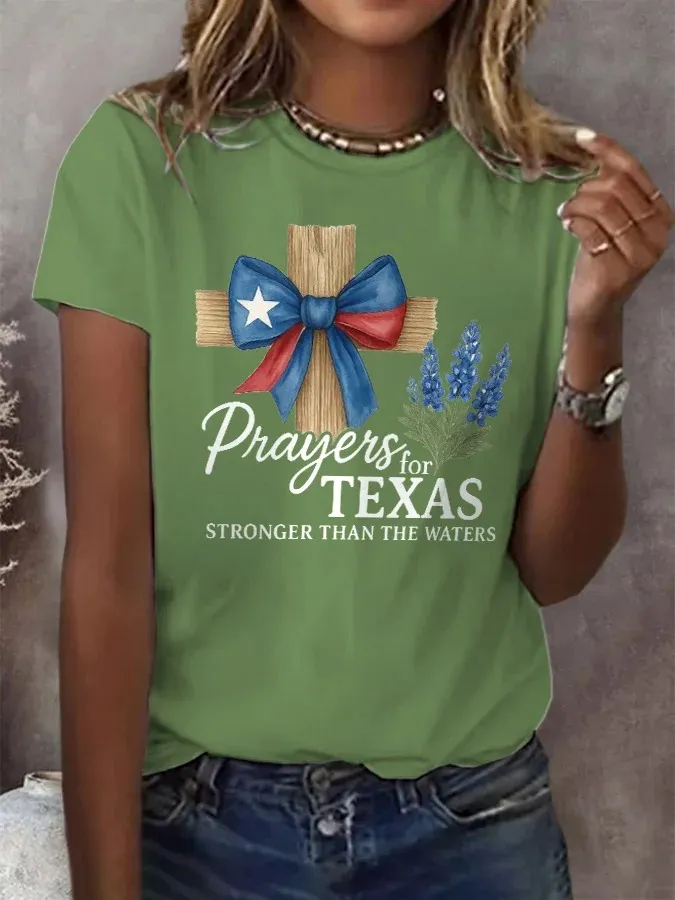 Retro Texas Strong Prayers For Texas Stronger Than The Waters Print T-Shirt