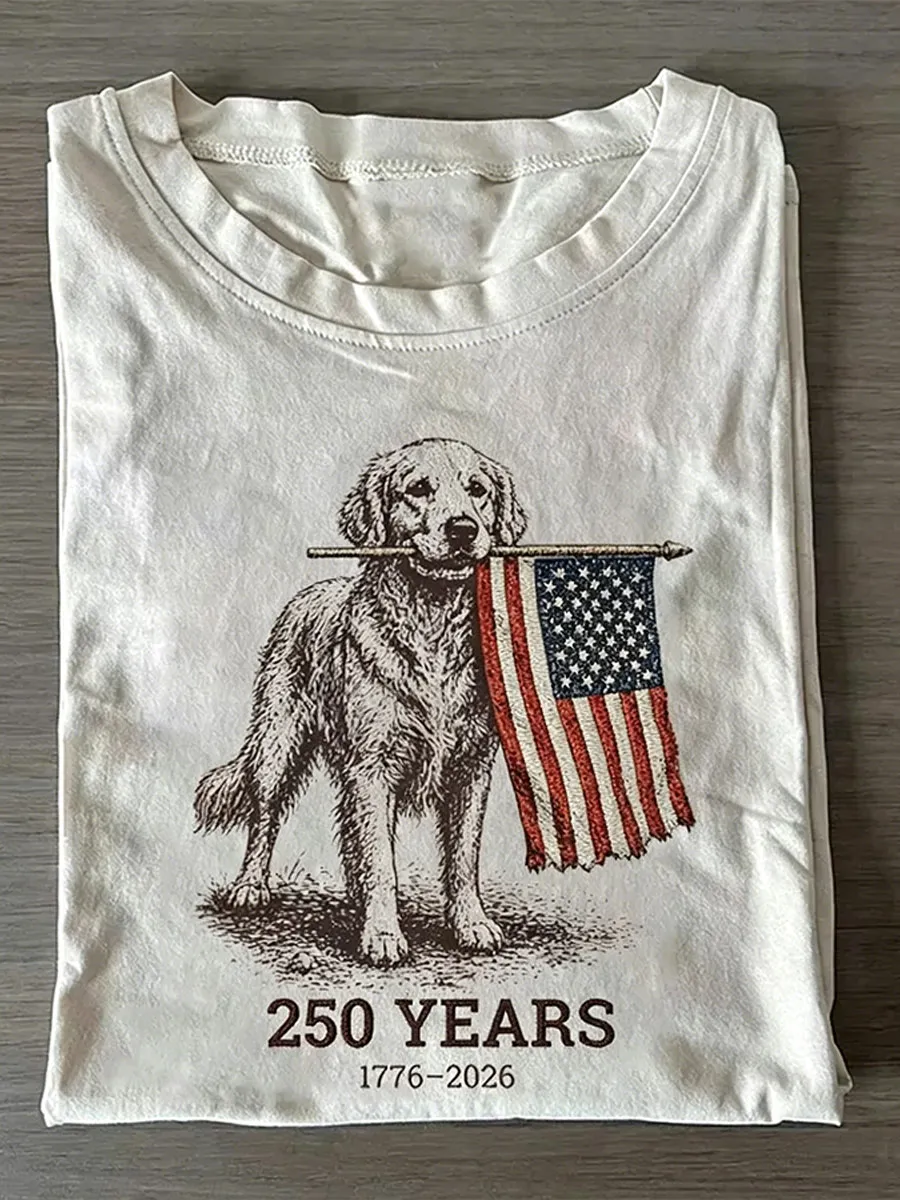 Unisex USA 250th Independence Day Puppy Print T-shirt