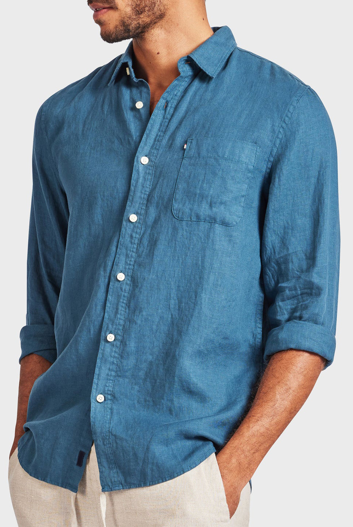 Hampton Linen Shirt-Smoke pine