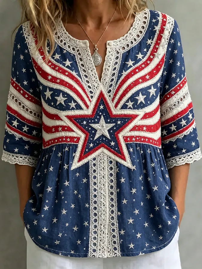 Women's Fashion Art Top Celebrating the 250th Anniversary of the Founding of the United States