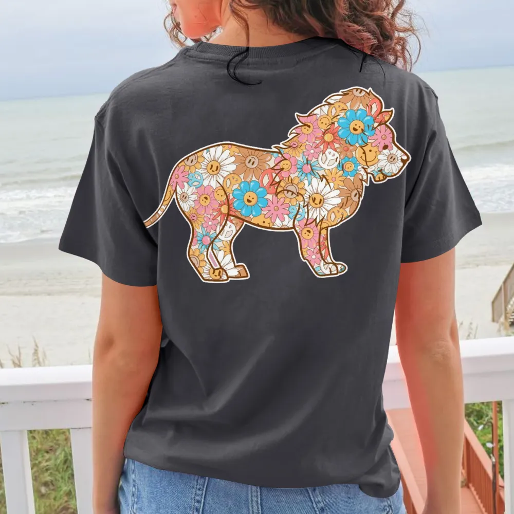 Smile Floral Lion Pattern T-Shirts