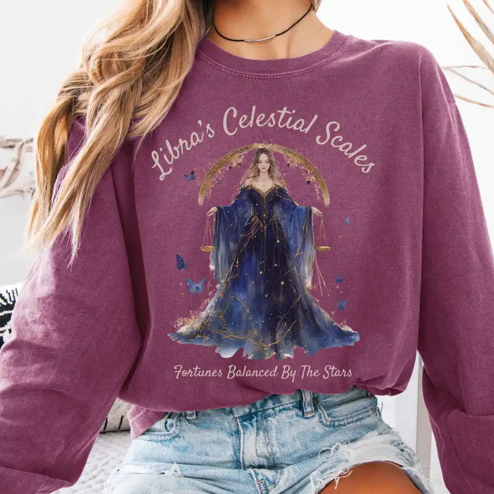 Libra's Celestial Scales Zodiac Long Sleeve Shirt