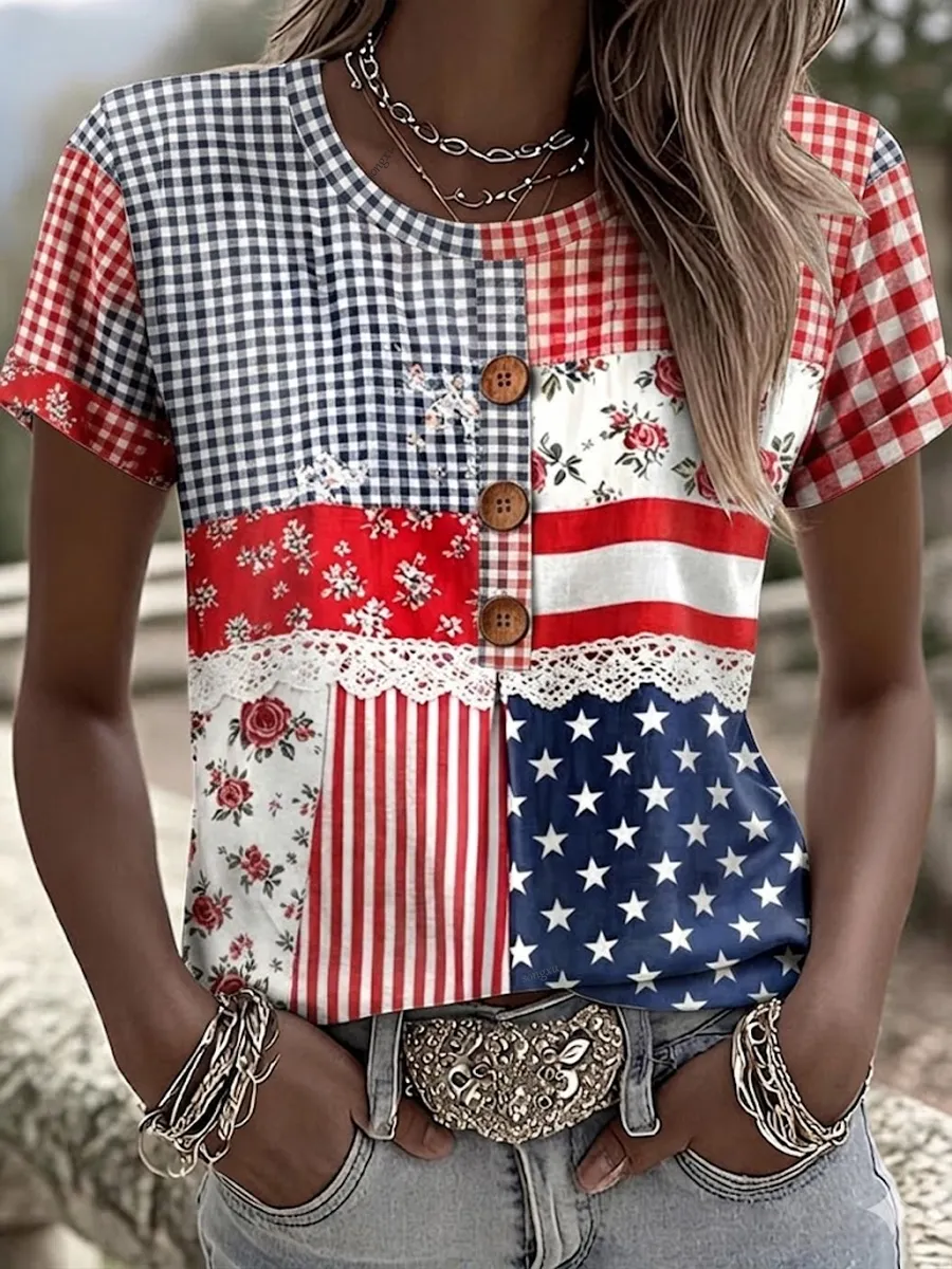 Women'S Casual Patriotic Printed Top