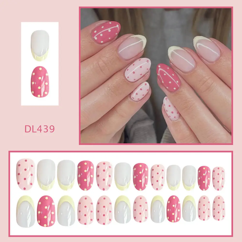 Nailhour 24Pcs Vintage French Short Oval Press On Nails
